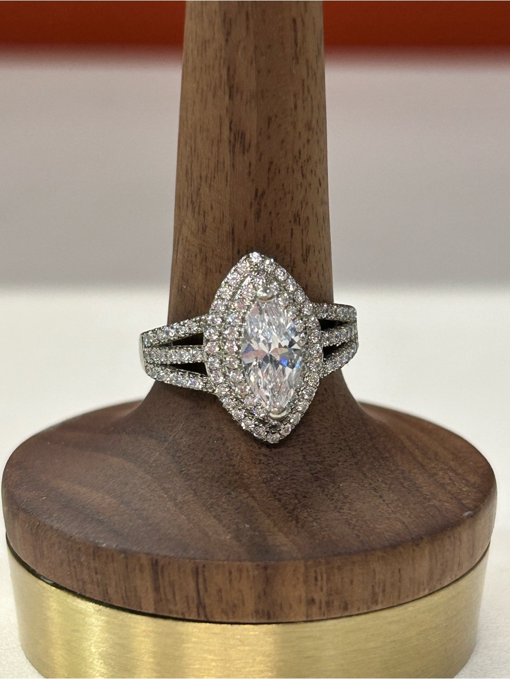 Sterling Silver Marquise Halo Split-Shank CZ Engagement Ring size 6
